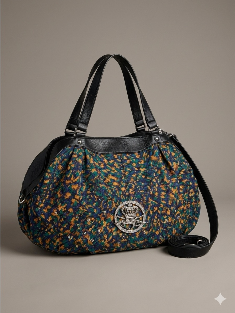 Spacious Kathy Van Zeeland Multicolor Patterned Shoulder Bag with Black Trim - Picture 1 of 5